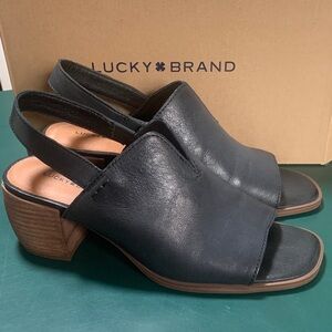 Lucky Brand Black Leather Heeled Sandals